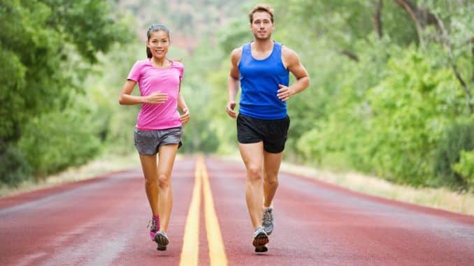 Fitness sport couple running jogging