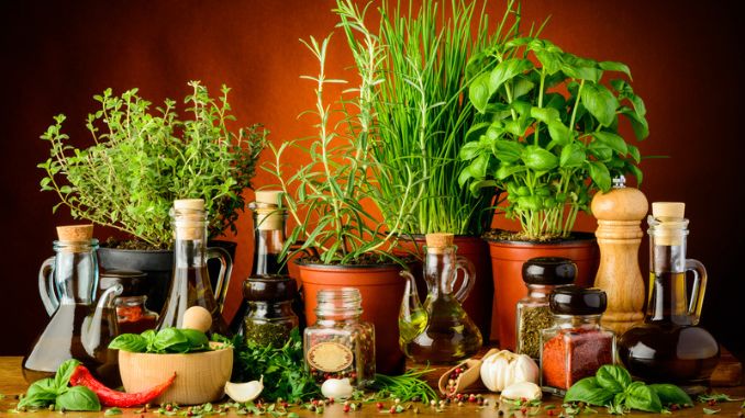 Herbs, spices and olive oil