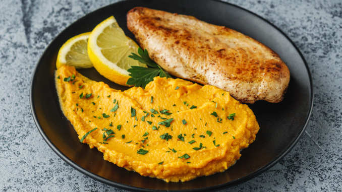 Herb-Roasted Chicken With Sweet Potato Mash