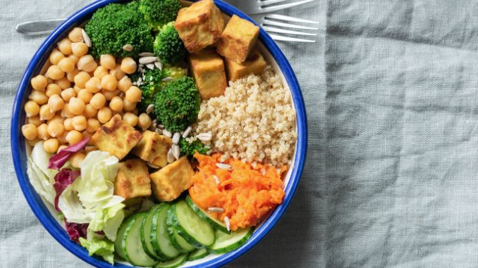 Mediterranean Quinoa Salad with Chickpeas and Tofu